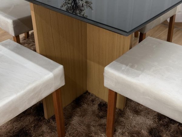 Mesa de Jantar Helo 0.90x0.90 Com 4 Cadeiras Jasmim - Freijó/Preto/Bege Veludo - Imagem 3