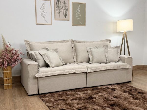 Sofá Cama Retrátil Reclinável Bolt 2.00m Mod.80 - Bege Linho - Imagem 3