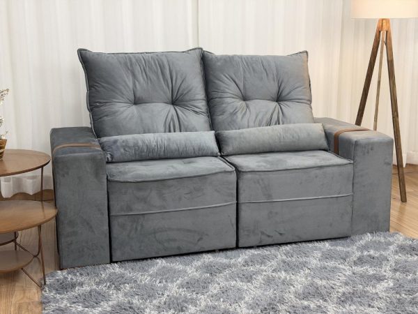 Sofá Retrátil Reclinável Junior 1.80m- Cinza Veludo