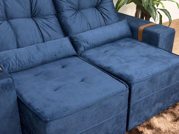 Sofá Retrátil Reclinável Junior 1.80m - Azul Veludo - Imagem 8