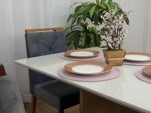 Mesa de Jantar Helo 1.20x0.90 Com 4 Cadeiras Jasmim - Freijó/Off White/Cinza Veludo - Imagem 4