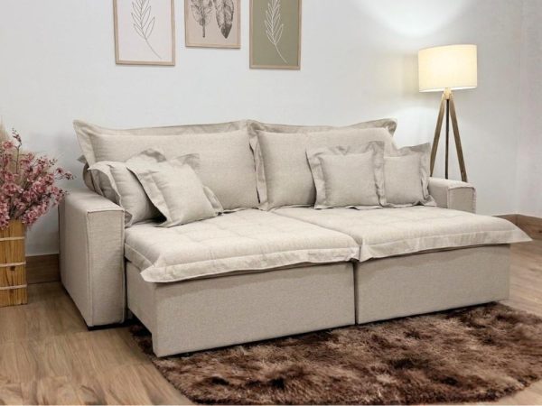 Sofá Cama Retrátil Reclinável Bolt 2.00m Mod.80 - Bege Linho