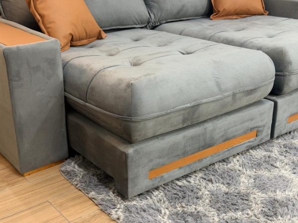 Sofá Retrátil e Reclinável Apollo Molas Ensacadas 2.30m - Cinza Veludo /Courino Marrom - Imagem 8