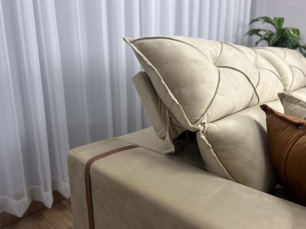 Sofá Retrátil Reclinável Pleno 3 Módulos 3.20m - Bege Veludo - Imagem 9
