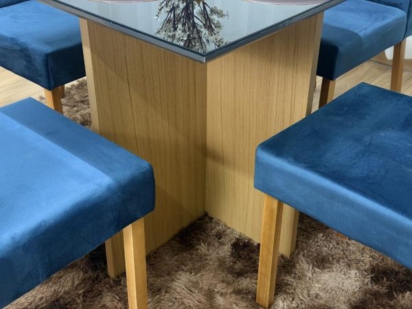 Mesa de Jantar Helo 1.20x0.90 Com 4 Cadeiras Jasmim - Freijó/Preto/Azul Veludo - Imagem 2