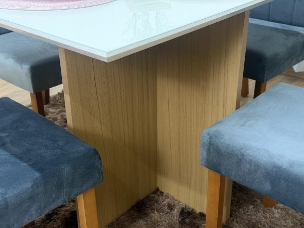 Mesa de Jantar Helo 1.20x0.90 Com 4 Cadeiras Jasmim - Freijó/Off White/Cinza Veludo - Imagem 9
