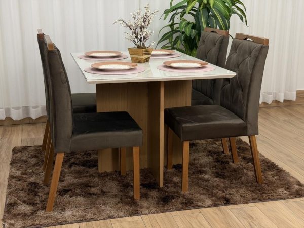 Mesa de Jantar Helo 1.20x0.90 Com 4 Cadeiras Jasmim - Freijó/Off White/Marrom Veludo - Imagem 7