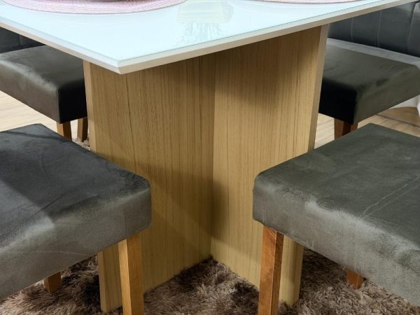 Mesa de Jantar Helo 1.20x0.90 Com 4 Cadeiras Jasmim - Freijó/Off White/Marrom Veludo - Imagem 4