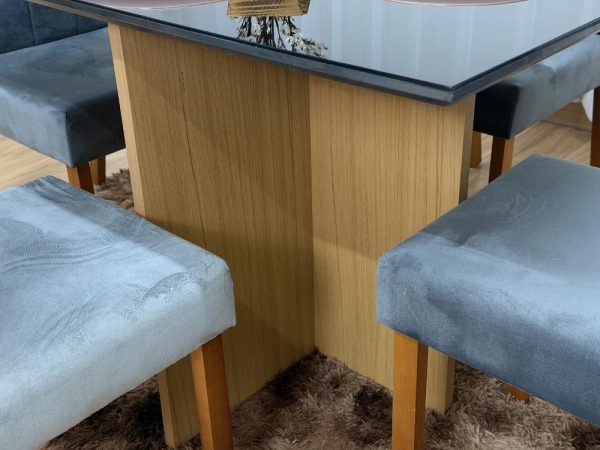 Mesa de Jantar Helo 1.20x0.90 Com 4 Cadeiras Jasmim - Freijó/Preto/Cinza Veludo