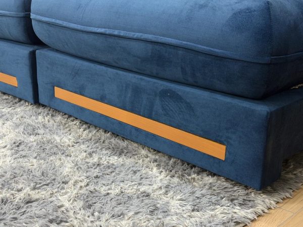 Sofá Retrátil e Reclinável Apollo Molas Ensacadas 2.50m - Azul Veludo /Courino Marrom - Imagem 7