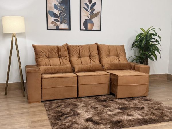 Sofá Retrátil Reclinável Junior 3 Módulos 2.45m - Terracota Veludo - Imagem 3
