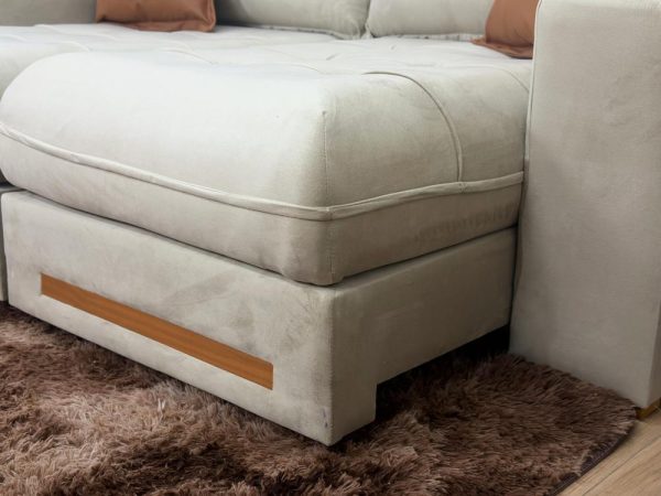 Sofá Retrátil e Reclinável Apollo Molas Ensacadas 2.30m - Bege Veludo /Courino Marrom - Imagem 9