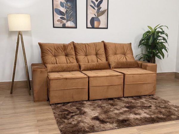 Sofá Retrátil Reclinável Junior 3 Módulos 2.45m - Terracota Veludo
