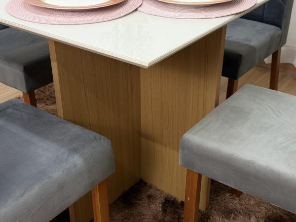 Mesa de Jantar Helo 1.20x0.90 Com 4 Cadeiras Jasmim - Freijó/Off White/Cinza Veludo - Imagem 11