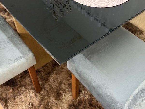 Mesa de Jantar Helo 1.20x0.90 Com 4 Cadeiras Jasmim - Freijó/Preto/Cinza Veludo - Imagem 2