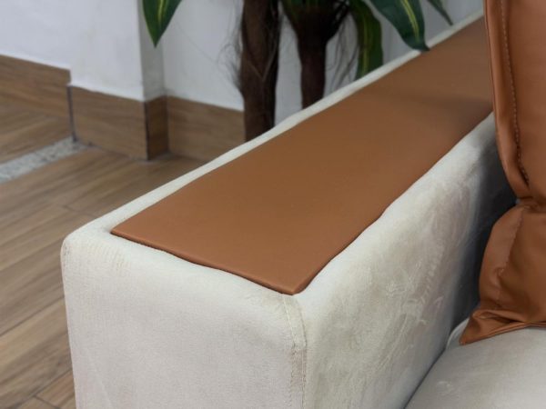 Sofá Retrátil e Reclinável Apollo Molas Ensacadas 2.30m - Bege Veludo /Courino Marrom - Imagem 10