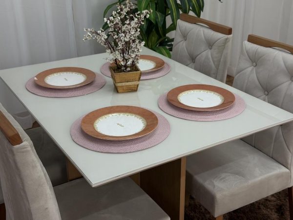 Mesa de Jantar Helo 1.20x0.90 Com 4 Cadeiras Jasmim - Freijó/Off White/Bege Veludo - Imagem 5