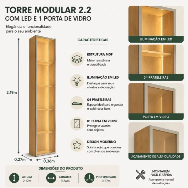 Alternative view of Torre Modular + Painel Plus + Nicho Tucumã 2.66m 75" - Nature