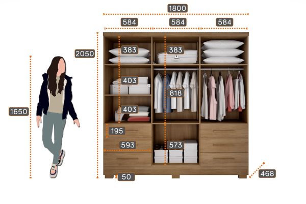 Guarda-Roupa Encant 6 Portas 6 Gavetas c/Pés 1.80m - Cumaru/Fendi - Imagem 4