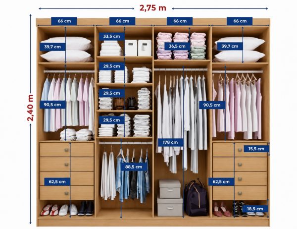 Alternative view of Guarda-Roupa Daymond  8 Portas e 8 Gavetas Ripado - Cinamomo/Off White