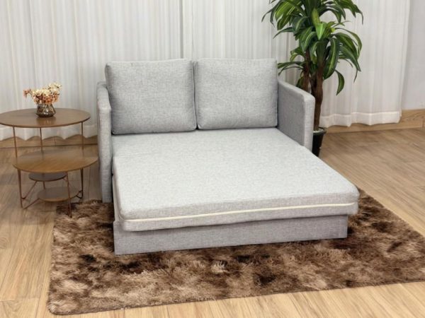Sofa Cama Dominic 1.40m - Cinza Linho/Marrom Courino - Imagem 2