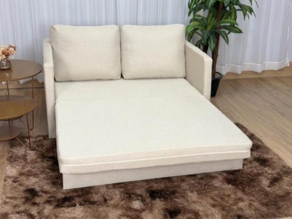 Sofa Cama Dominic 1.40m - Bege Linho/Marrom Courino - Imagem 5