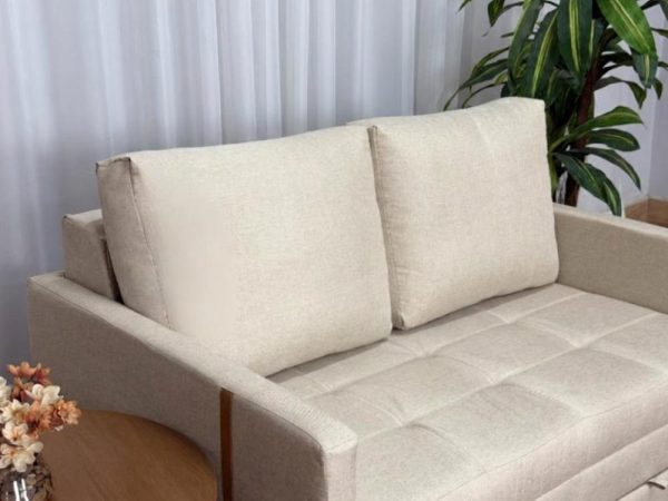 Sofa Cama Dominic 1.40m - Bege Linho/Marrom Courino - Imagem 2