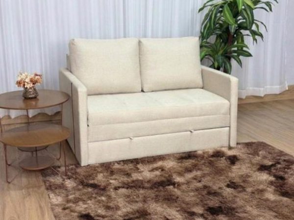 Sofa Cama Dominic 1.40m - Bege Linho/Marrom Courino