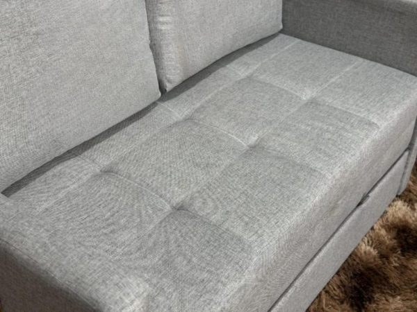 Sofa Cama Dominic 1.40m - Cinza Linho/Marrom Courino - Imagem 4