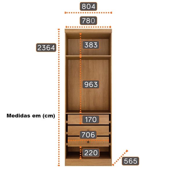 Modulado Rizon 2 Portas 3 Gavetas Internas 0.80m - Cumaru/Fendi - Imagem 3