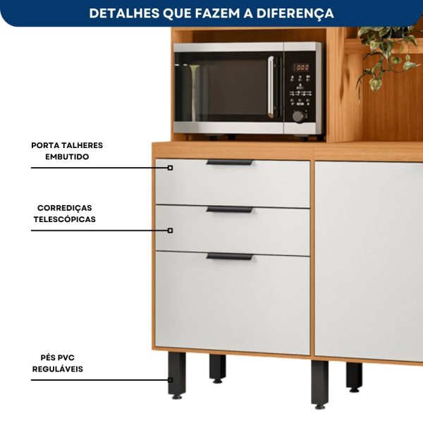 Armário de Cozinha Murano c/Led 1.80m - Freijó / Off White - Imagem 5