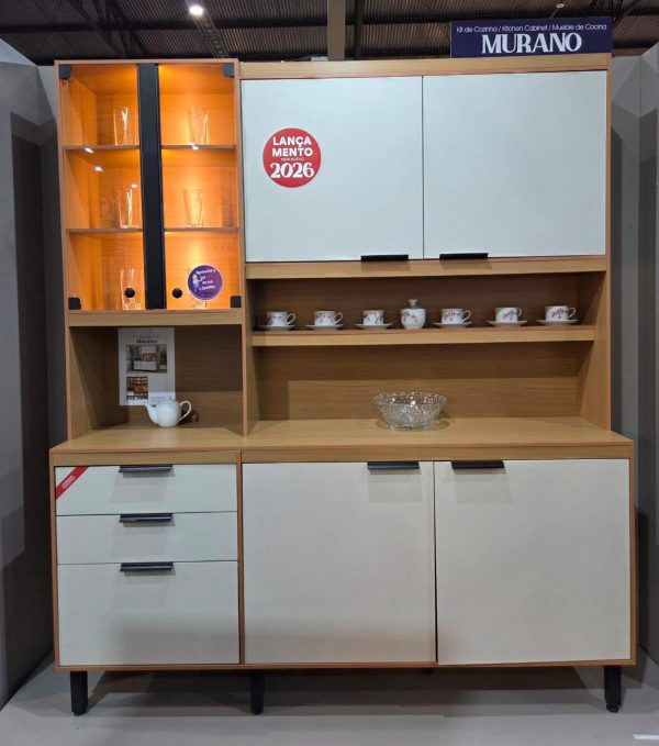 Armário de Cozinha Murano c/Led 1.80m -  Freijó / Off White