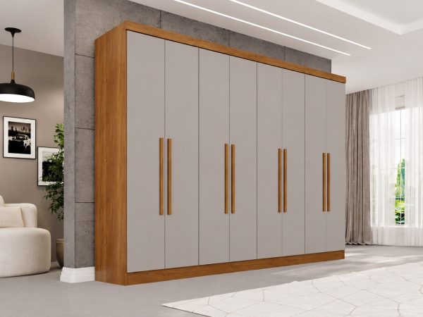 Guarda-Roupa Recife 8 Portas 4 Gavetas 2.40m -  Cinamomo/Off White