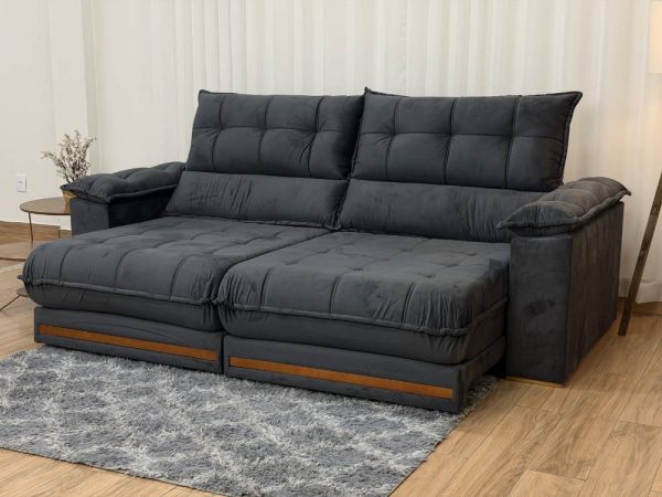 Sofá Retrátil Reclinável Porto Belo Molas Ensacadas D33 2.50m - Cinza Veludo