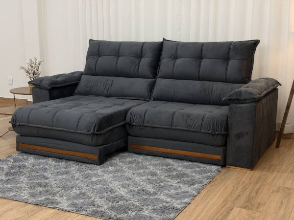 Sofá Retrátil Reclinável Porto Belo Molas Ensacadas D33 2.50m - Cinza Veludo - Imagem 2