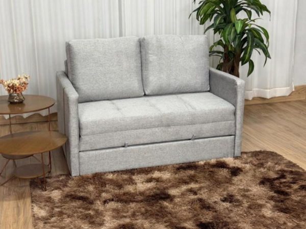 Sofa Cama Dominic 1.40m - Cinza Linho/Marrom Courino - Imagem 8