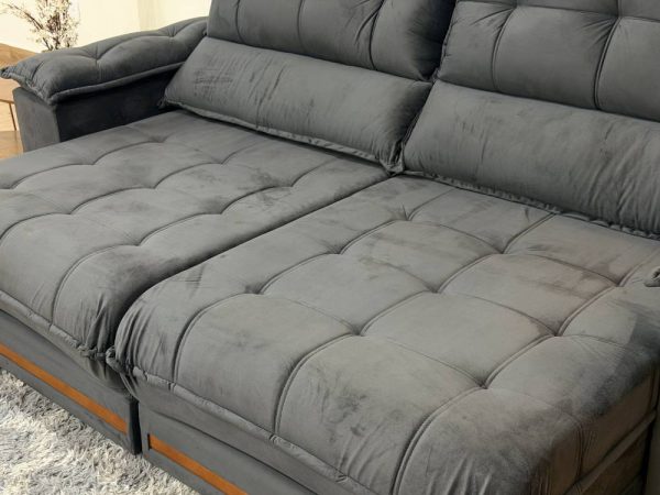 Sofá Retrátil Reclinável Porto Belo Molas Ensacadas D33 2.50m - Cinza Veludo - Imagem 9