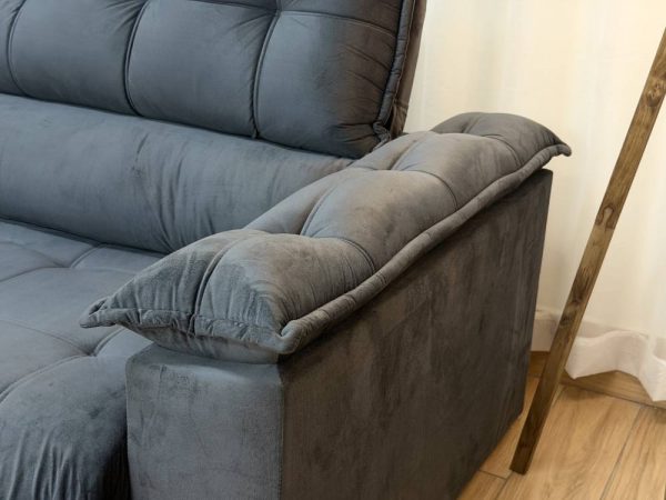 Sofá Retrátil Reclinável Porto Belo Molas Ensacadas D33 2.50m - Cinza Veludo - Imagem 6