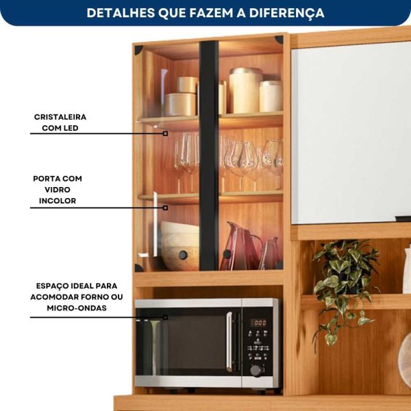 Armário de Cozinha Murano c/Led 1.80m - Freijó / Off White - Imagem 4