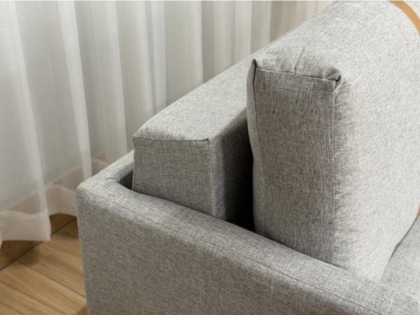 Sofa Cama Dominic 1.40m - Cinza Linho/Marrom Courino - Imagem 7