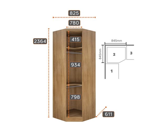 Modulado Rizon Canto Oblíquo 1 Porta 0.83m - Cumaru/Fendi - Imagem 3
