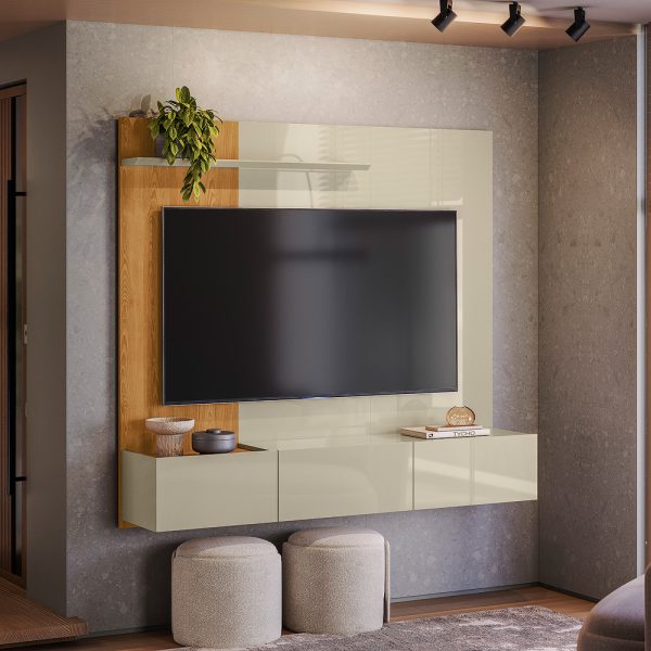 Painel Astro Com Nicho 1.53m 65" - Cumaru/Opala