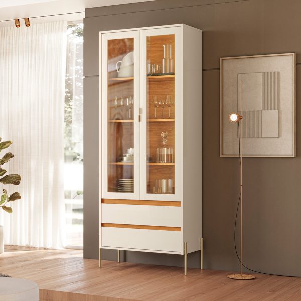 Cristaleira Brisa 2 Portas c/Vidro 2 Gavetas - Cinamomo/Off White