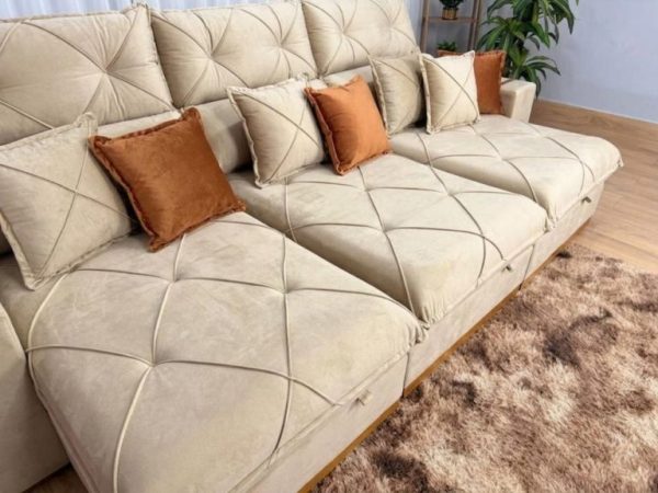 Sofá Retrátil Reclinável Pleno 3 Módulos 2.90m - Bege Veludo - Imagem 5