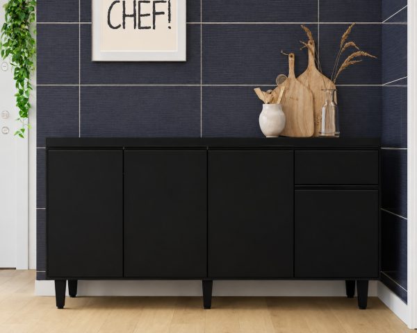 Balcão de Cozinha Grécia Para Pia s/Tampo 1.60m - Preto