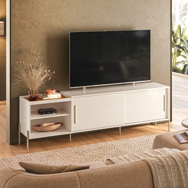Bancada Maré 2 Portas Deslizantes c/Bandeja Integrada 1.89m 65" - Cinamomo/Off White