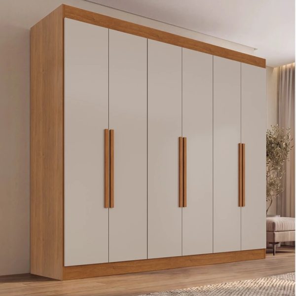 Guarda-Roupa Roma 6 Portas 2 Gavetas 1.77m - Cinamomo/Off White