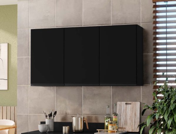 Armário De Cozinha Aéreo Suecia 3 Portas 1.20m - Preto