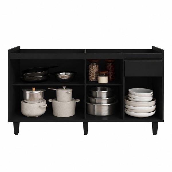 Balcão de Cozinha Grécia Para Pia s/Tampo 1.60m - Preto - Imagem 2