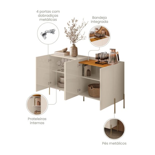 Alternative view of Buffet Cais 4 Portas c/Bandeja Integrada 1.49m - Cinamomo/Off White